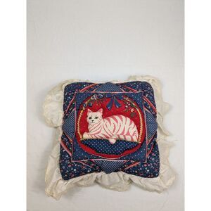 Cat Quillow Hand Made Sewn‎ Quilt In A Pillow Floral Red Kitty Warm Holiday Gift